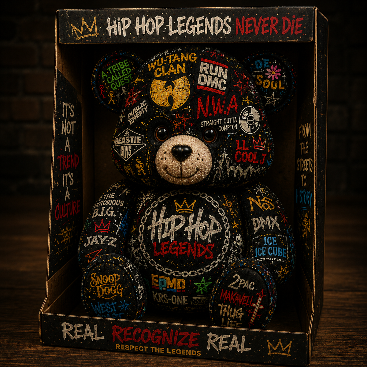 Hip Hop Legends Bear Custom Shaped Pillow – Old School Rap Gift for Hip Hop Music Lovers