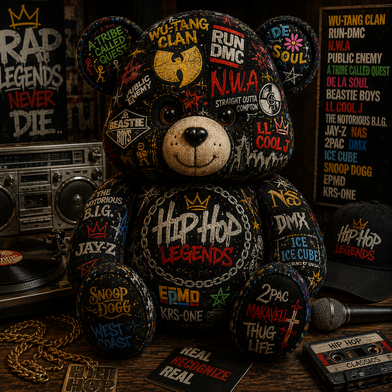 Hip Hop Legends Bear Custom Shaped Pillow – Old School Rap Gift for Hip Hop Music Lovers