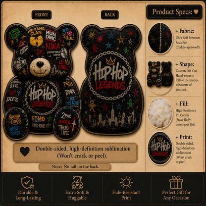 Hip Hop Legends Bear Custom Shaped Pillow – Old School Rap Gift for Hip Hop Music Lovers