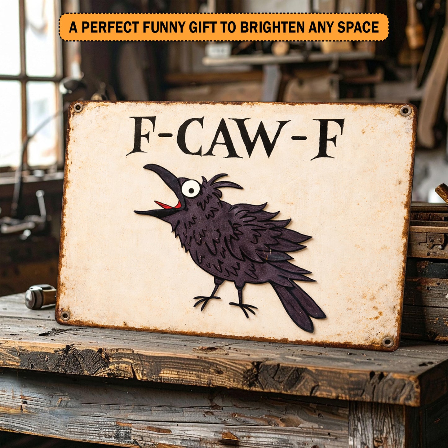 Funny Raven Coworker F Caw F Metal Sign