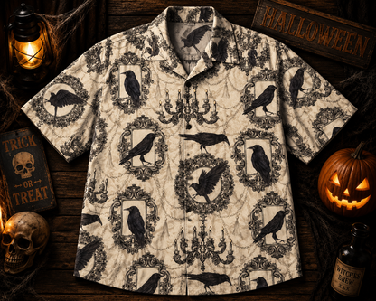 Gothic Raven Vintage Frames – Halloween Hawaiian Shirt