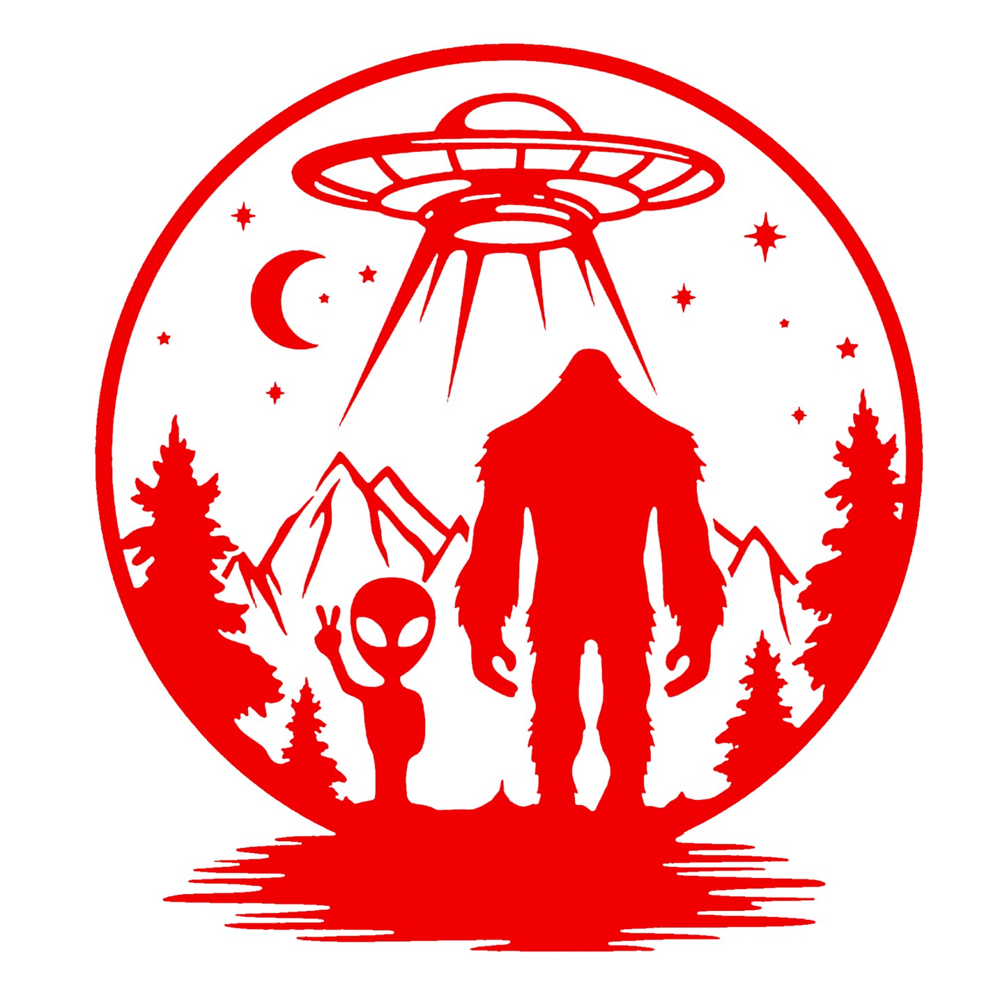 UFO, Alien & Bigfoot Forest Sticker