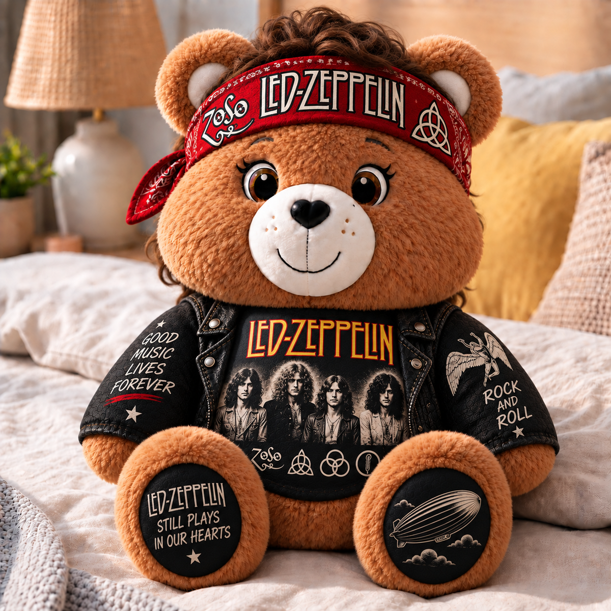 Led Zeppelin Custom Shaped Bear Pillow – Classic Rock Inspired Gift for Led Zeppelin Fans