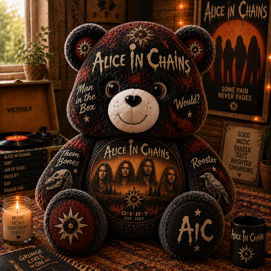 Alice In Chains Grunge Rock Bear  Custom Shaped Pillow – Dirt Inspired Music Fan Gift, 90s Alternative Rock Collectible