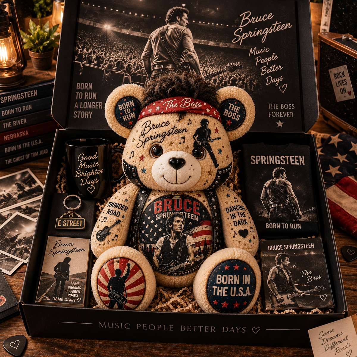 Bruce Springsteen Bear Custom Shaped Pillow – The Boss, Born to Run Rock Music Fan Gift