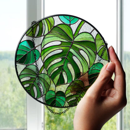 Monstera Plant Stained Glass Suncatcher