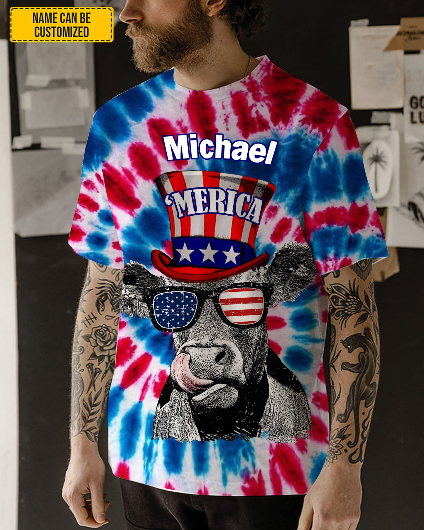 Personalized ‘Merica Cow Tie-Dye All Over Print