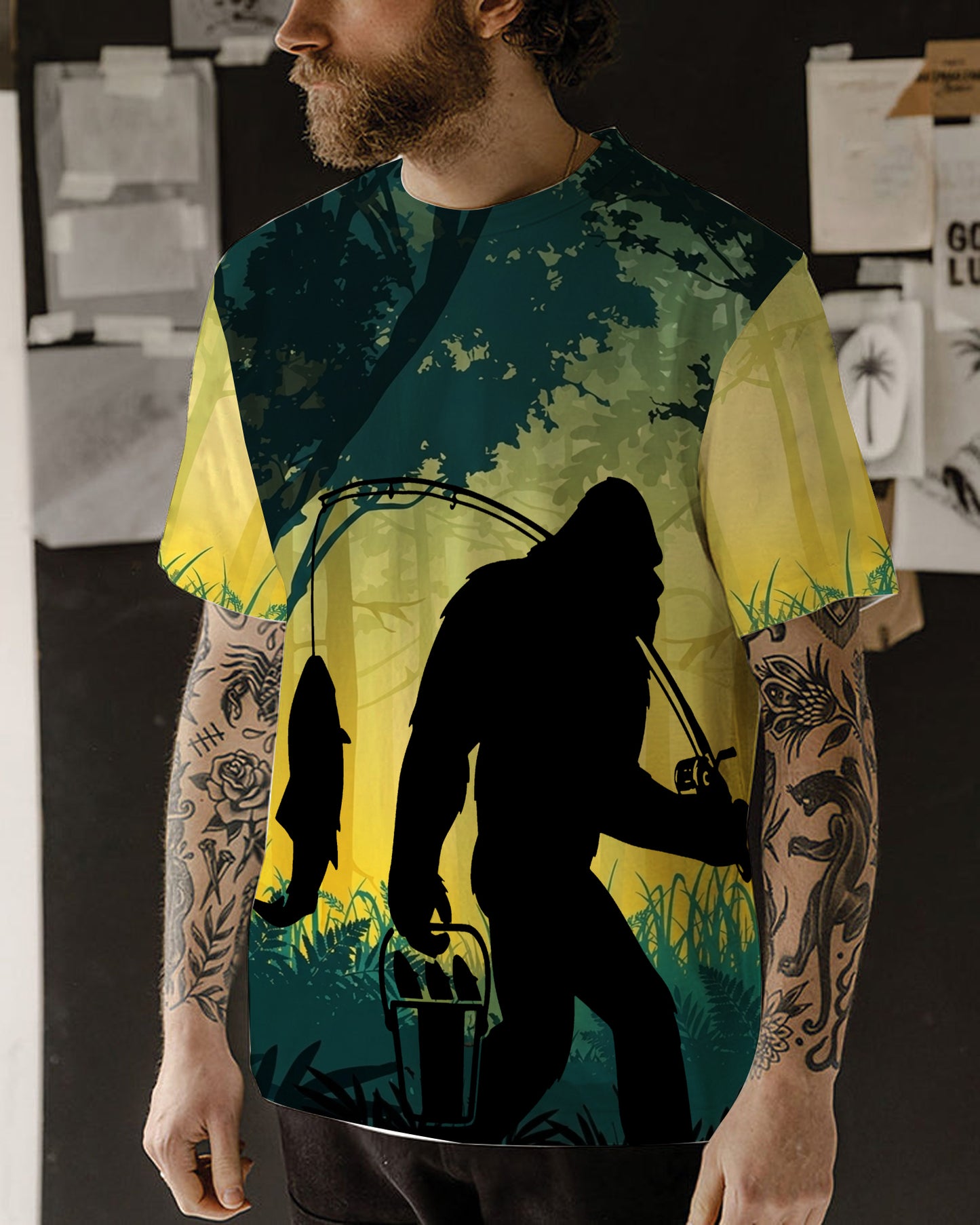 Bigfoot Fishing All Over Print Shirt