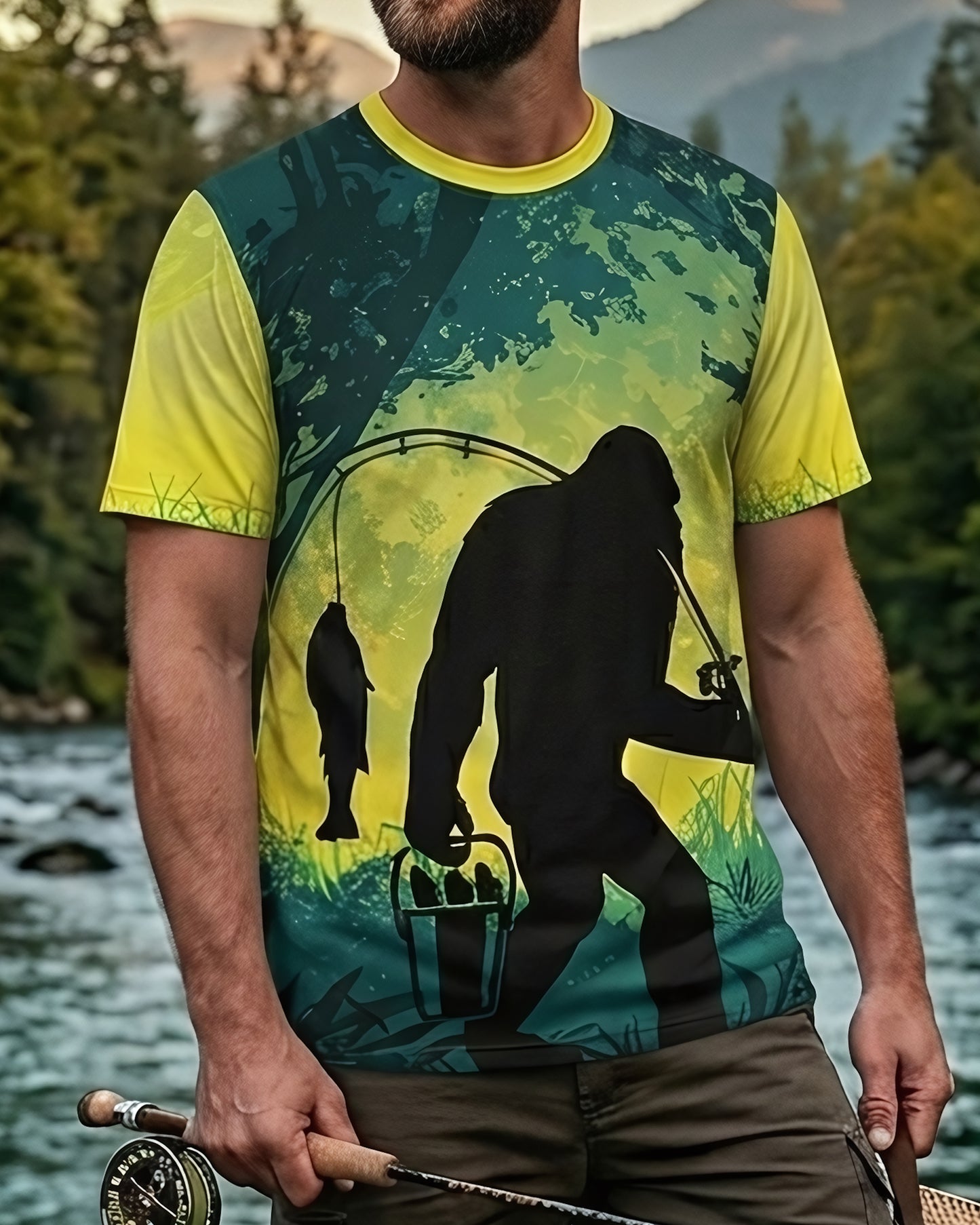 Bigfoot Fishing All Over Print Shirt