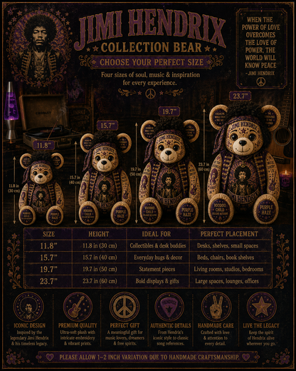 Jimi Hendrix Purple Haze Bear Custom Shaped Pillow – Psychedelic Rock Legend Music Lover Gift