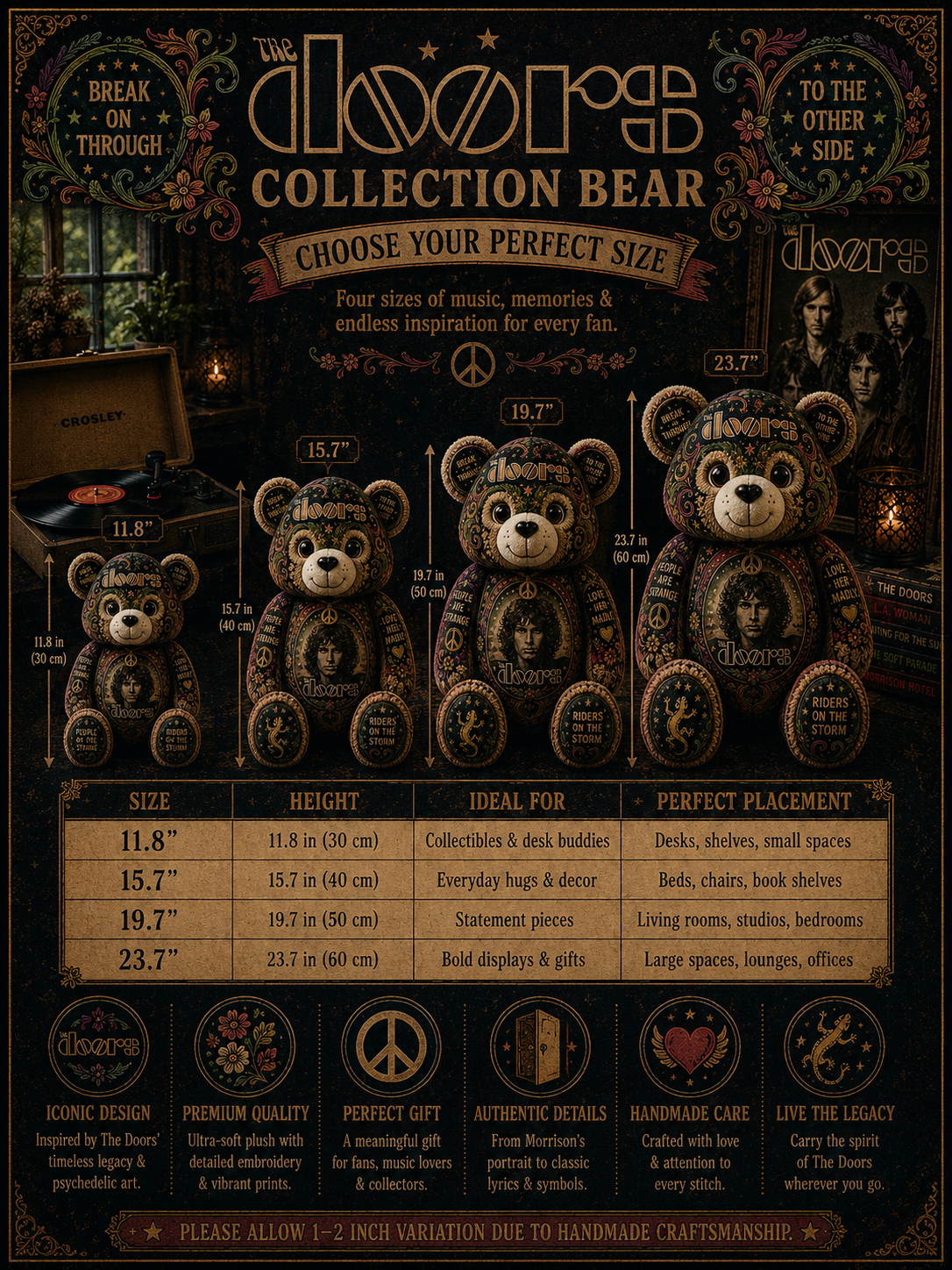 The Doors Bear Custom Shaped Pillow – Rock Music Legend Gift