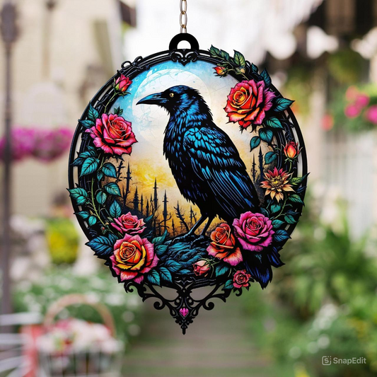 Raven With Roses and Skull Acrylic Window