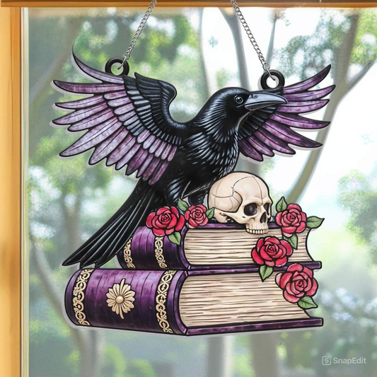 Raven Skull Suncatcher Hanging Decor, Acrylic Window