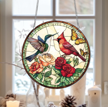 Couple Cardinal Stained Glass Suncatcher