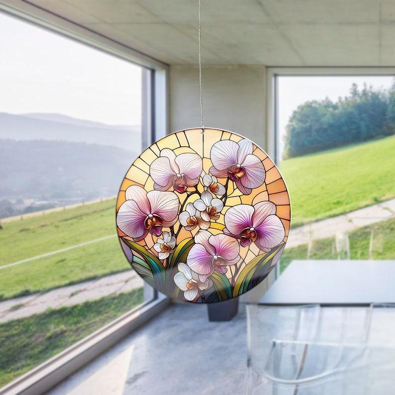 Orchid Flowers Stained Glass Suncatcher