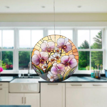 Orchid Flowers Stained Glass Suncatcher