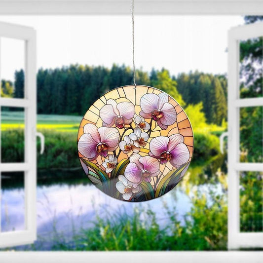 Orchid Flowers Stained Glass Suncatcher
