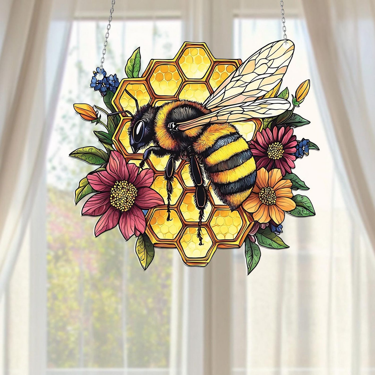 Bumblebee and Flower Acrylic Window Hanging