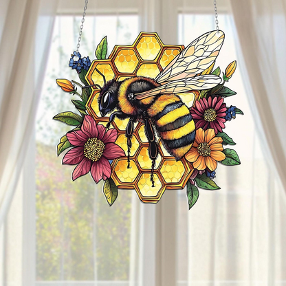 Bumblebee and Flower Acrylic Window Hanging