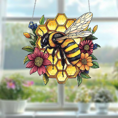 Bumblebee and Flower Acrylic Window Hanging