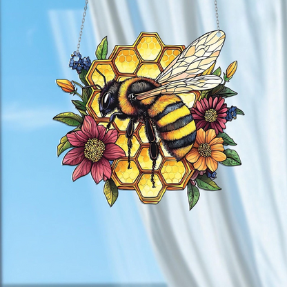 Bumblebee and Flower Acrylic Window Hanging