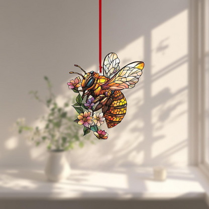Bumblebee and Flower Acrylic Window Hanging