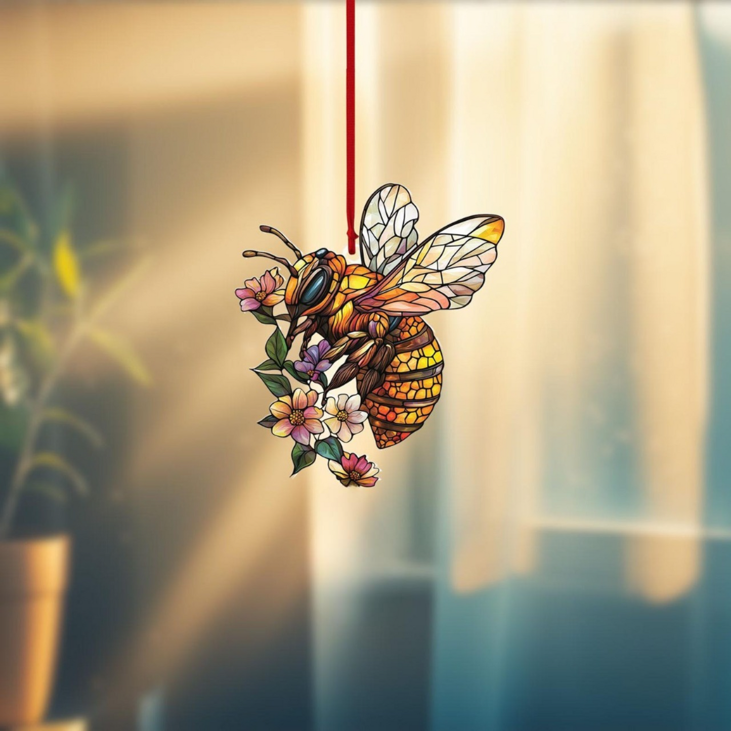 Bumblebee and Flower Acrylic Window Hanging