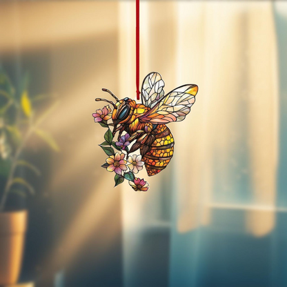 Bumblebee and Flower Acrylic Window Hanging