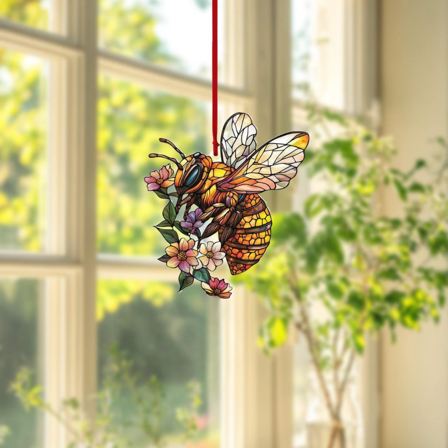 Bumblebee and Flower Acrylic Window Hanging