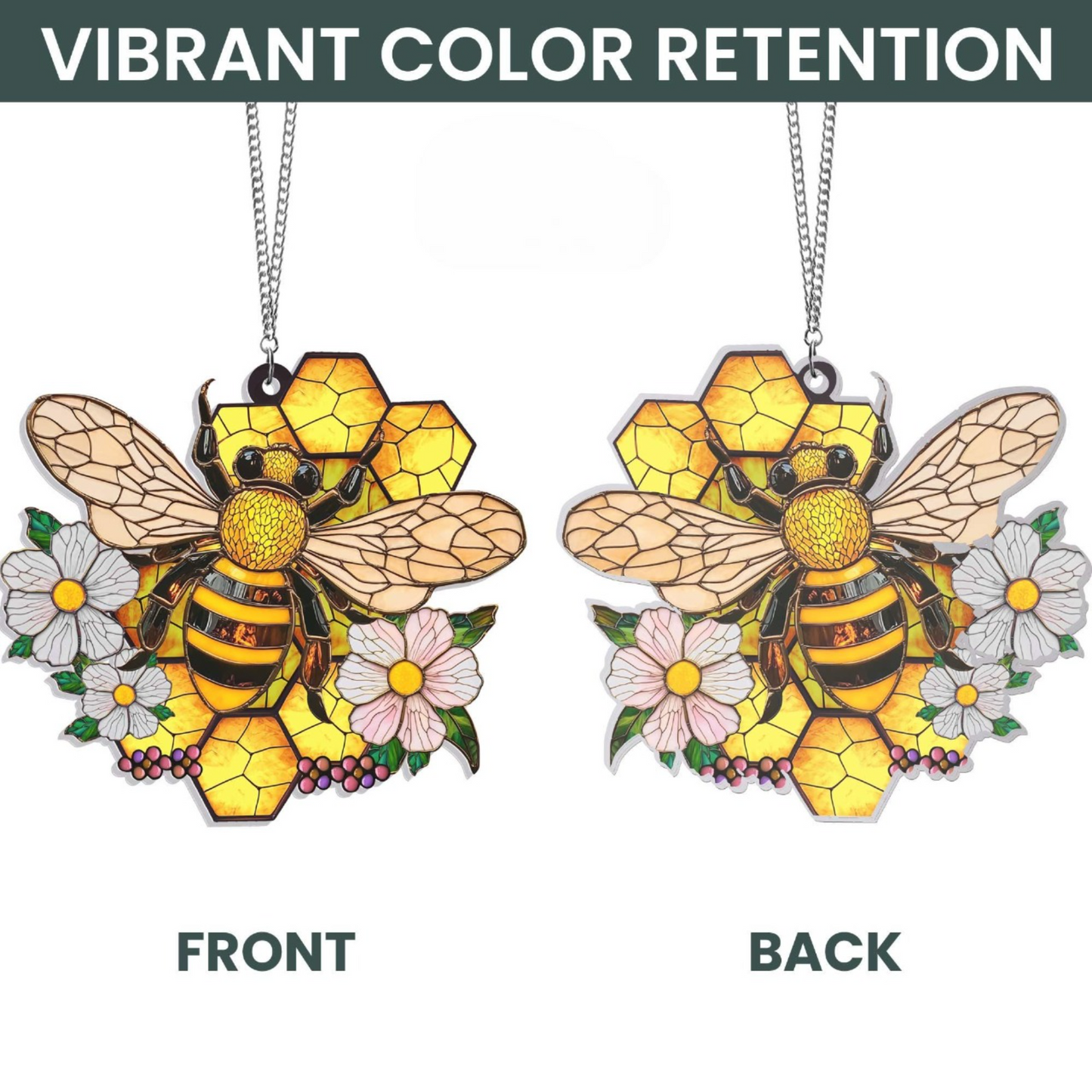 Honey Bee With Flowers Acrylic Window Hanging
