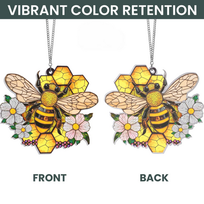 Honey Bee With Flowers Acrylic Window Hanging