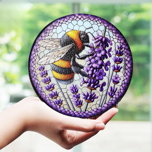 Bee and Lavender Stainglass - Window Hanging Suncatcher