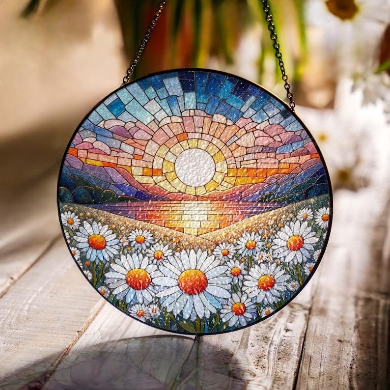Daisy Flower  Stained Glass Suncatcher