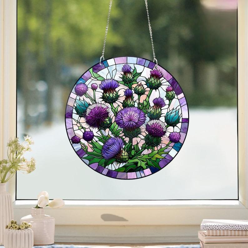 Purple Thistles Stained Glass Suncatcher