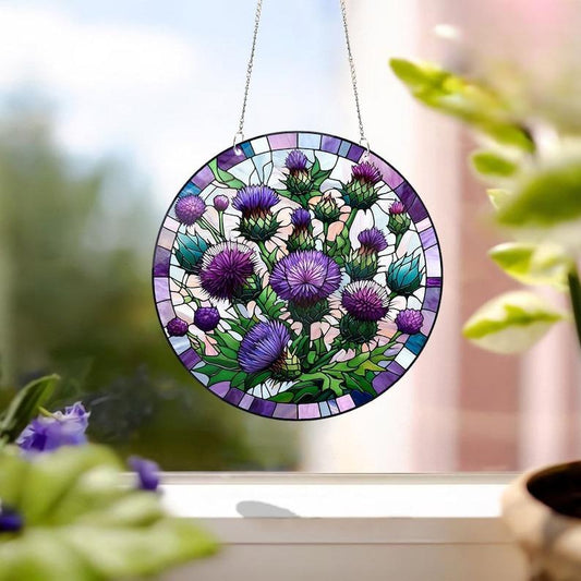 Purple Thistles Stained Glass Suncatcher