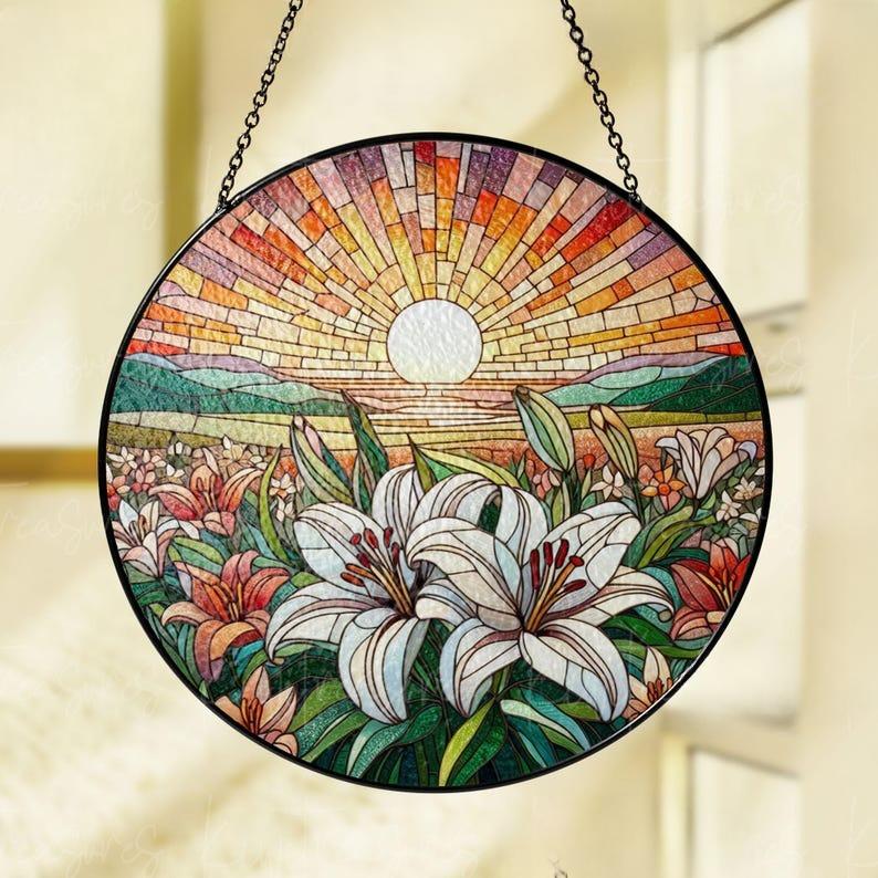 Lily Flower Stained Glass Suncatcher