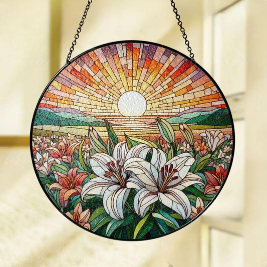 Lily Flower Stained Glass Suncatcher