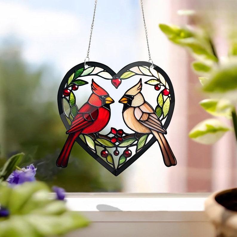 Cardinal Couple Stained Glass Suncatcher
