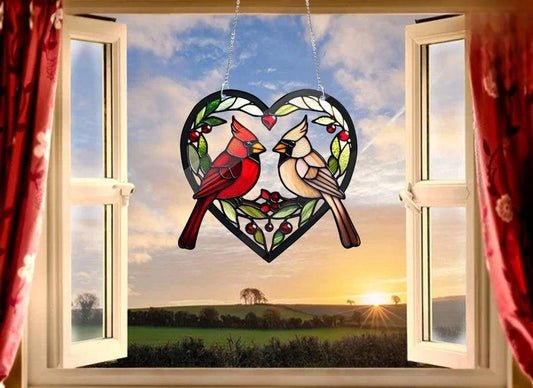 Cardinal Couple Stained Glass Suncatcher