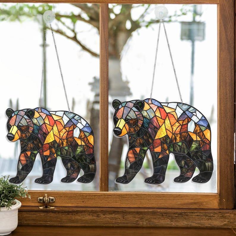 Woodland Black Bear Stained Glass Suncatcher