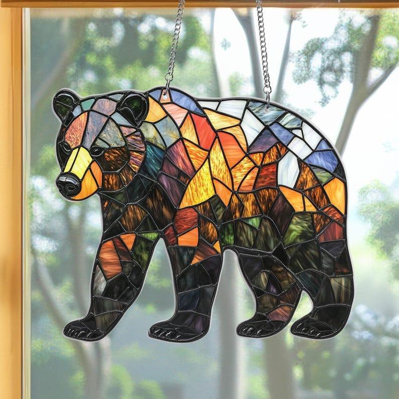 Woodland Black Bear Stained Glass Suncatcher