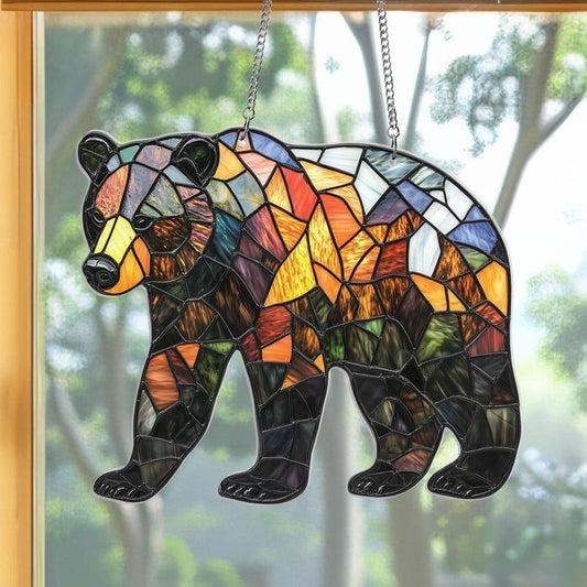 Woodland Black Bear Stained Glass Suncatcher
