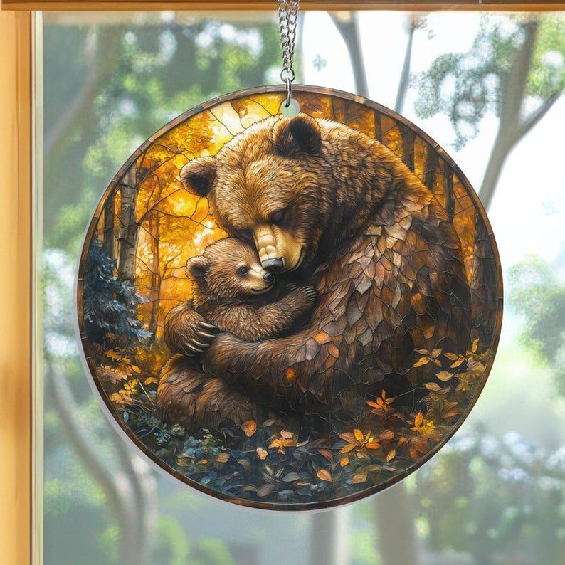 Mama Bear Stained Glass Suncatcher