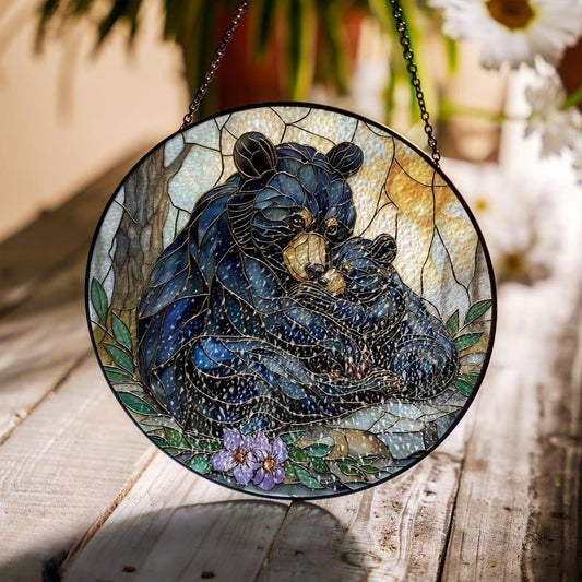 Mom Bear and Cub Stained Glass Suncatcher