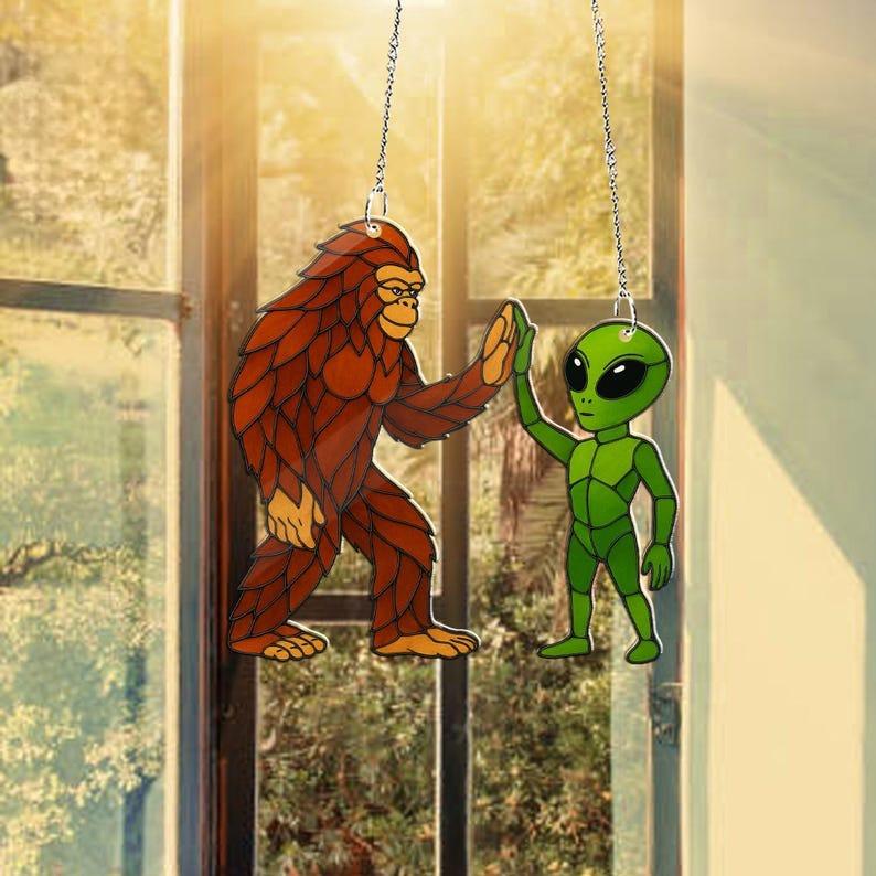 Funny Bigfoot and Alien Acrylic Window