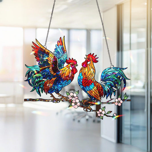 Hologram Chicken Rooster Suncatcher Acrylic Window Hanging