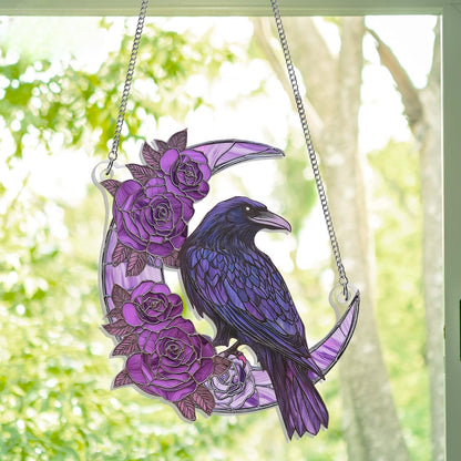 Mystical Raven & Rose Acrylic Suncatcher