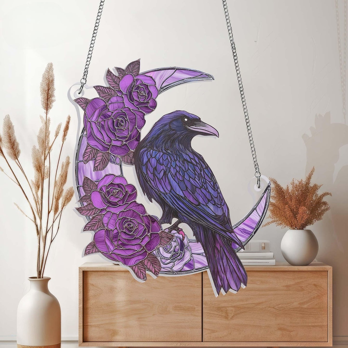Mystical Raven & Rose Acrylic Suncatcher