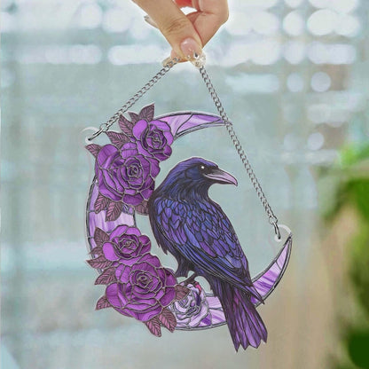 Mystical Raven & Rose Acrylic Suncatcher