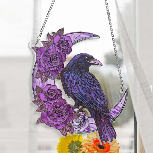 Mystical Raven & Rose Acrylic Suncatcher